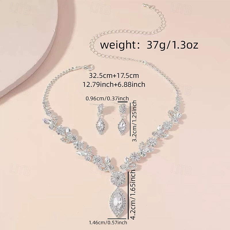 set di collana e orecchini da sposa in cristallo da donna - gioielli da sposa con design a foglia di strass scintillanti per le spose &occasioni di festa del 2026 a $11.99 –P1