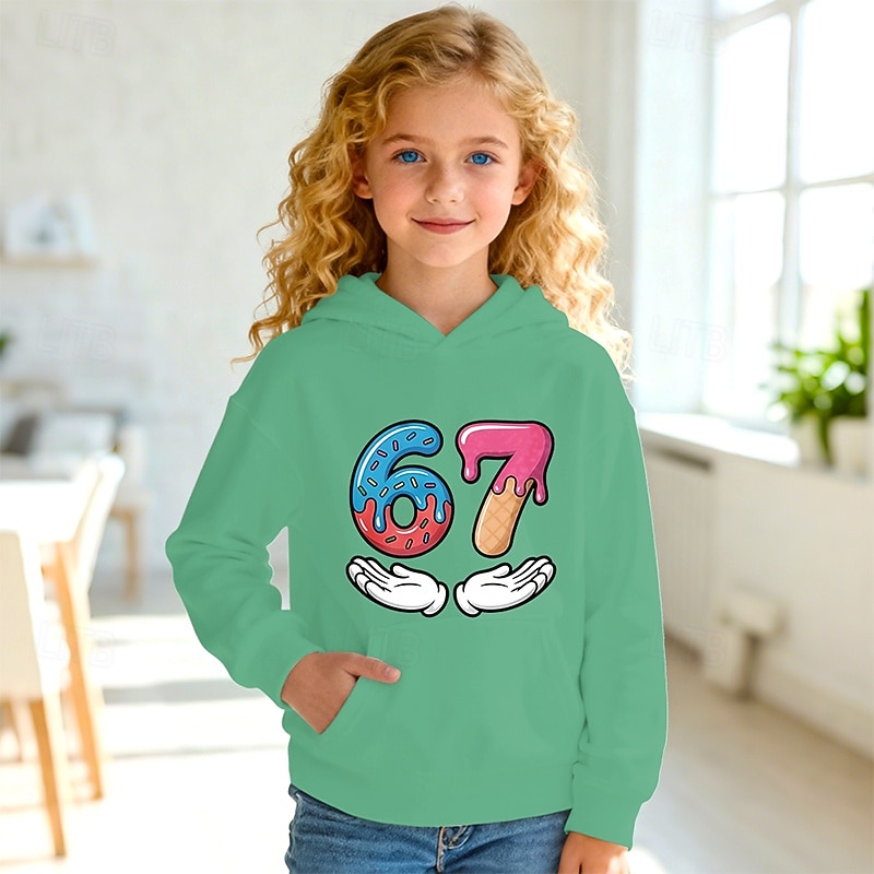 Unisex Girls' 3D Graphic Funny Slang 67 Hoodie Pullover Long Sleeve 3D Print Spring Fall Sports Fashion Streetwear Kids 4-12 Years Hooded Outdoor Casual Daily Regular Fit 2026 - $10.99 –P4
