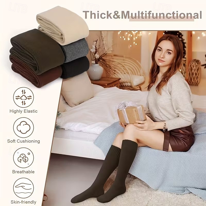 4 ζευγάρια γυναικείες θερμικές κάλτσες πάνω από το γόνατο, χοντρές, μαλακές, ζεστές χειμωνιάτικες μακριές κάλτσες για κρύο καιρό, ζεστές, casual κάλτσες μέχρι το γόνατο για πεζοπορία, σκι και 2026 - $19.99 –P4