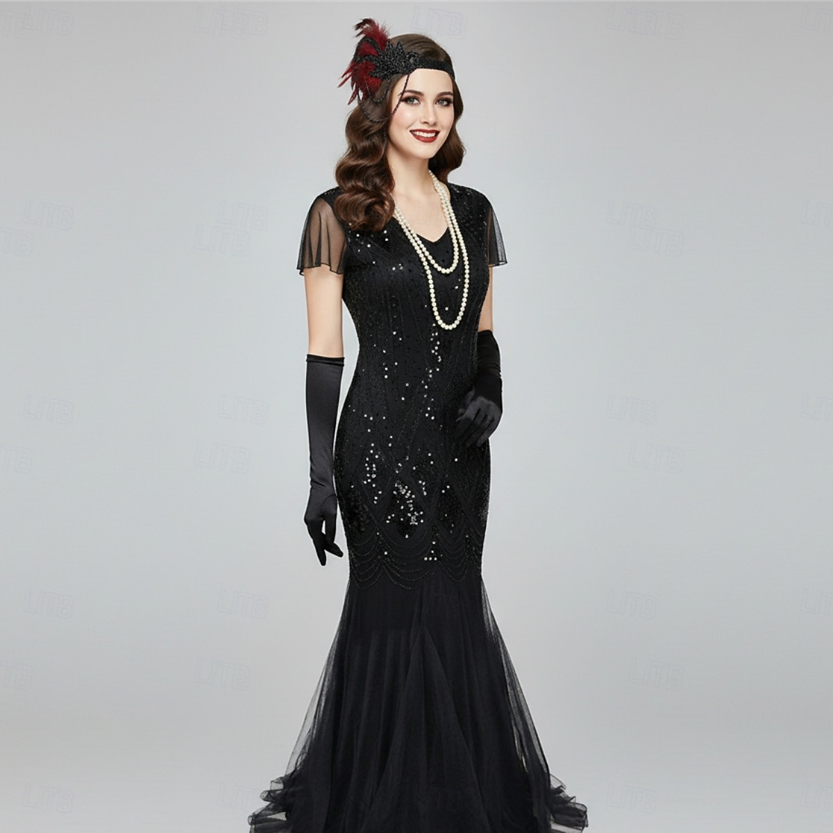 Σετ Δροσμός 20ετών 1920 Μακρύ Φορέματα Τουαλέτα Σύνολα με αξεσουάρ Κοντά μανίκια Το Great Gatsby Καλεσμένος γάμου Πούλιες Λαιμόκοψη V Φανταχτερή Φόρεμα Γυναικεία 2026 - $79.99 –P18