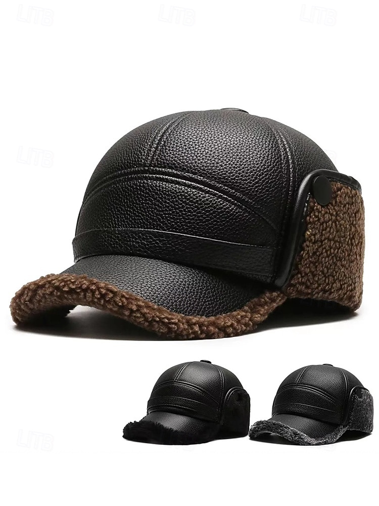Wintermütze für Herren aus Kunstleder – isoliert mit flauschigen Fellohren, stylischer Fliegerstil, ideal für kaltes Wetter und Outdoor-Aktivitäten. 2026 - $11.99 –P3