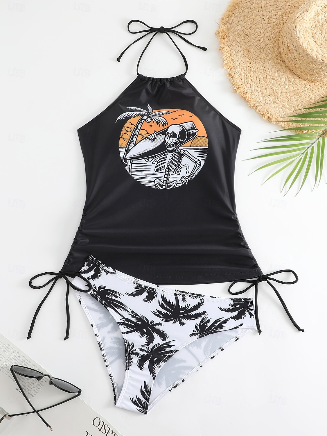 Kvinners Tankini 2 Delt Badedrakt Rynket Truser Magekontroll Høyt Liv Slank Ryggløs Ferie Strandtøy Blomster Grafisk U-Hals Ermeløse Badedrakter 2026 - $26.99 –P4
