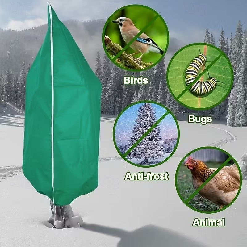 Conjunto de 3 capas protetoras para plantas contra geadas, grandes sacos verdes resistentes ao gelo com fecho de zíper e cordão, proteção de inverno para árvores e arbustos no jardim, ideais para de 2025 por $13.49 –P2