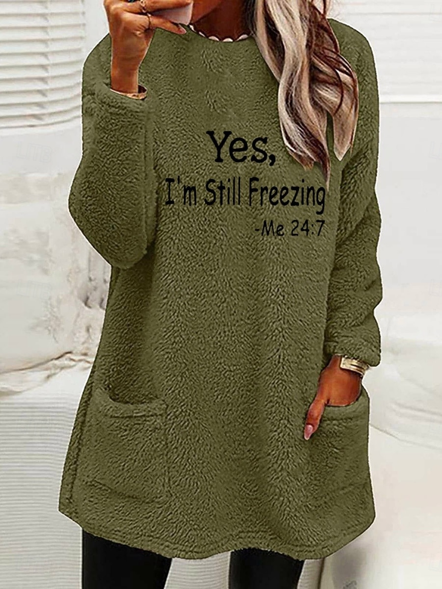 Per donna Felpa Pullover Lettera Casual Manica Lunga Girocollo Top lunghi Streetwear Abbigliamento Quotidiano Tasca Stampato Blu Nero Bianco Rosa Verde militare Autunno Inverno del 2026 a $24.99 –P4