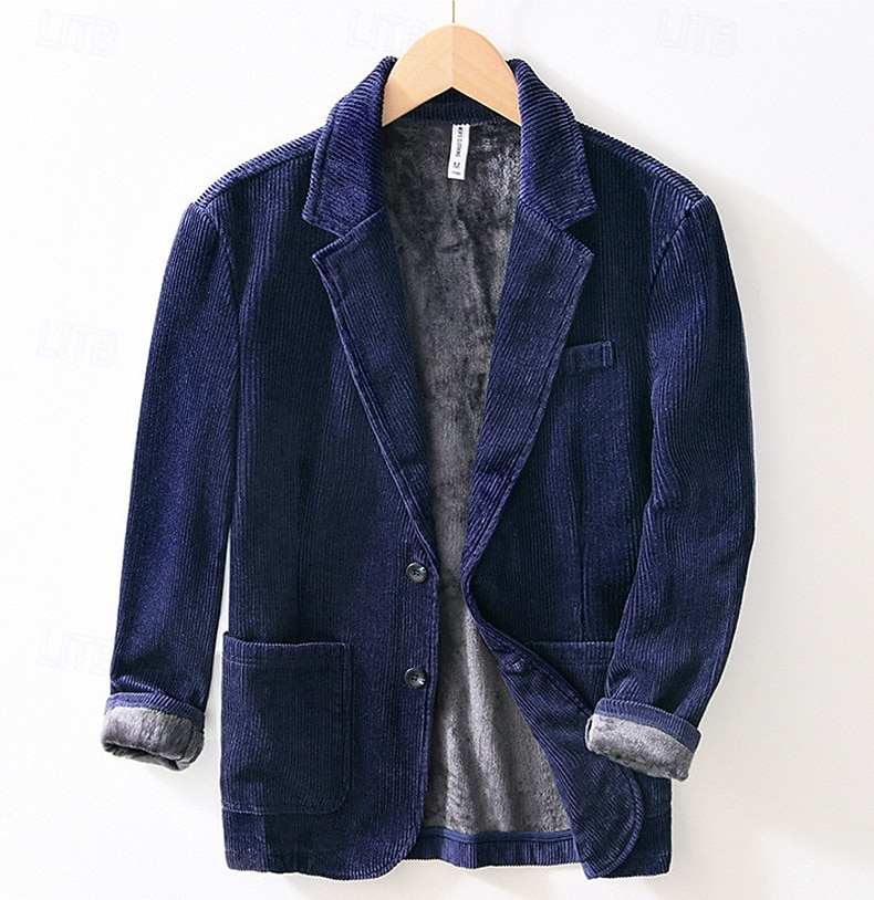 Herre Kordfløyel jakke Halskrage Årgang Mote Utendørs Ensfarget Blazer Blå kaffe Grå Skreddersydd Single Breasted To-knapper 2025 - $83.99 –P2