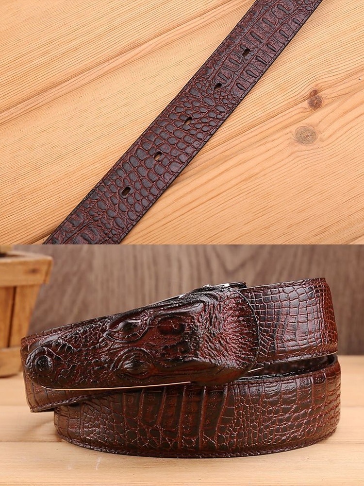 Pánský opasek z pravé kůže s krokodýlí texturou, více barev, stylový a odolný pro běžné i formální příležitosti 2026 - $24.99 –P13