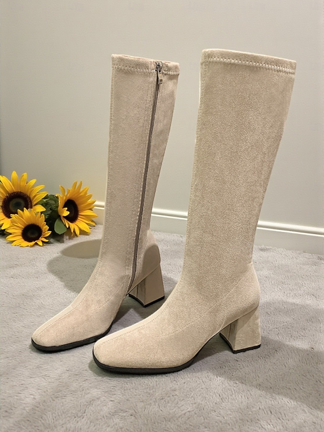 stivali sopra il ginocchio da donna in pelle scamosciata con chiusura a cerniera, tacco a blocco, comodi ed eleganti per l'inverno o le uscite casual del 2026 a $42.99 –P1