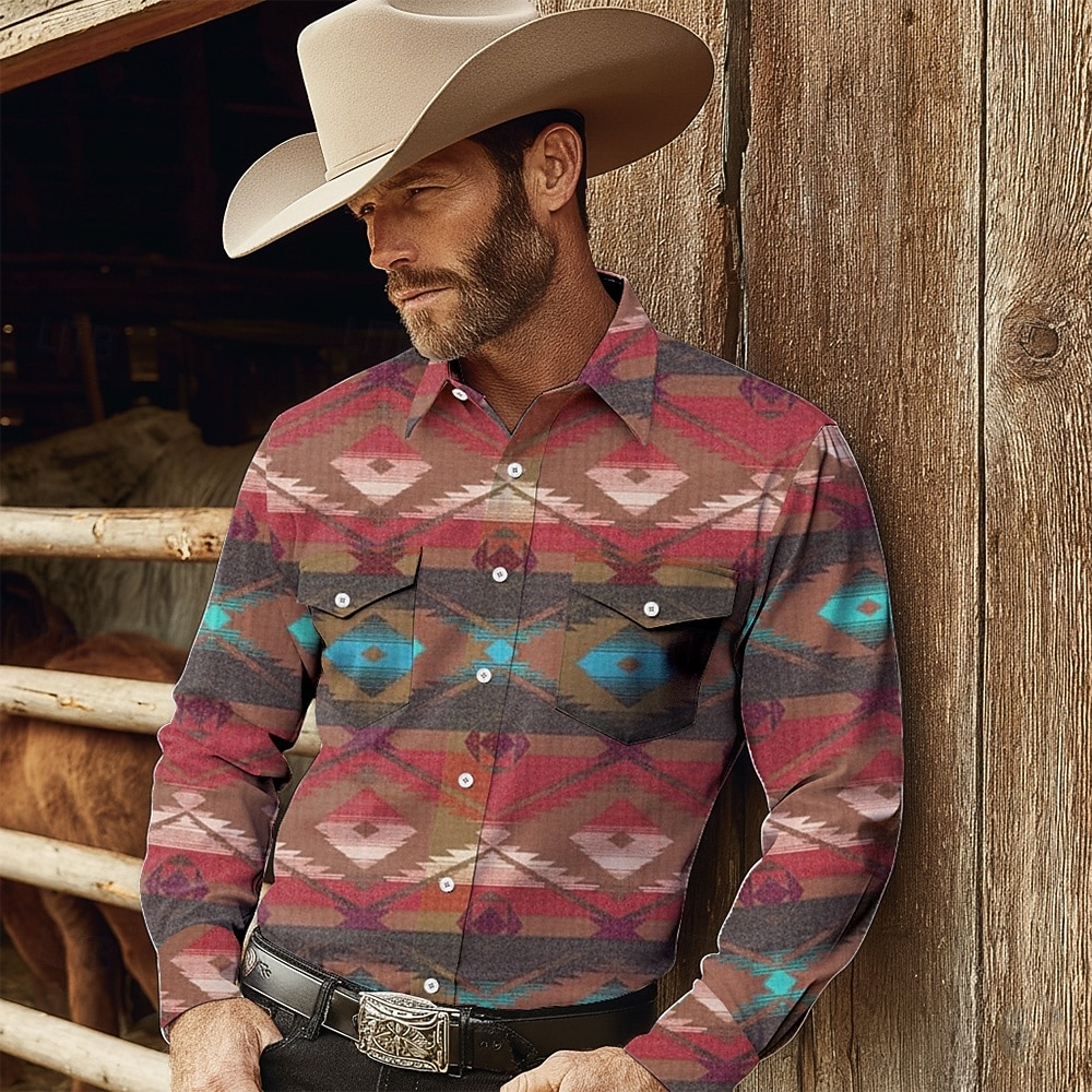 Per uomo Azteco Etnico Cultura indiana Camicia Camicia Western Camicia da cowboy Manica Lunga Vintage Retrò Casuale All'aperto Abbigliamento da lavoro Primavera Autunno Collo ripiegato Due tasche del 2026 a $27.99 –P3