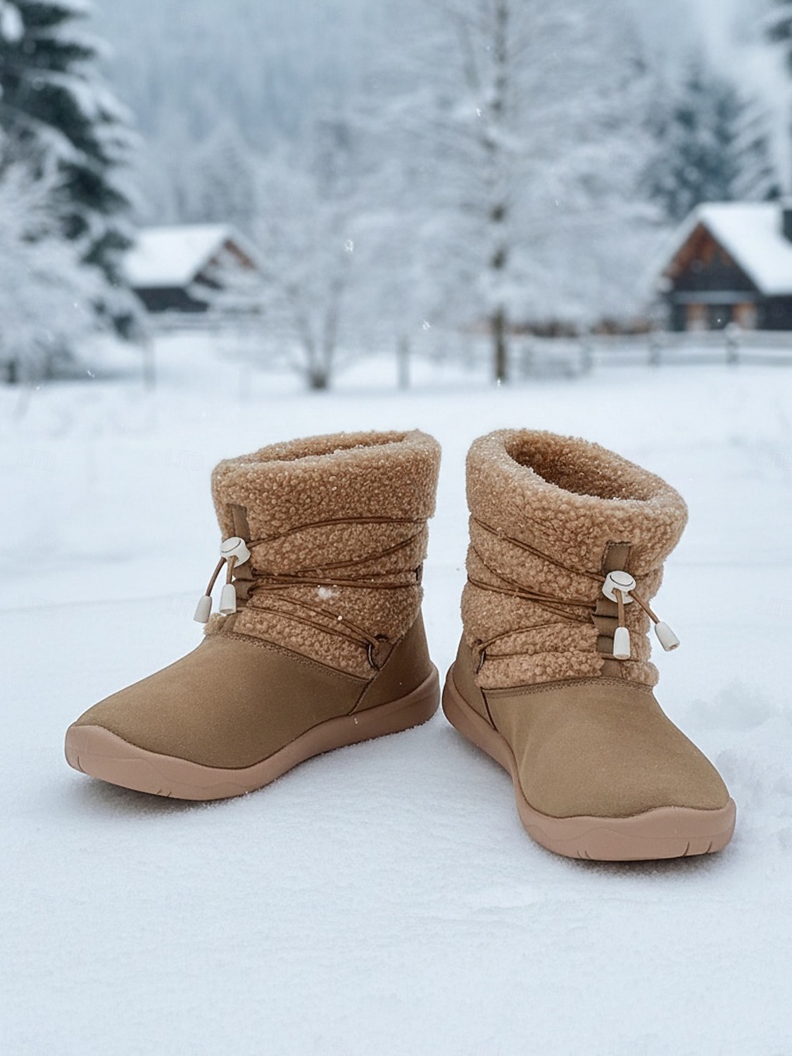 Naisten khakinväriset, leveälestiset, fleecevuorilla varustetut talvisaappaat – lämpimät nilkkurit kiristysnyörillä lumeen, kävelyyn, ulkoiluun ja jokapäiväiseen käyttöön. 2026 - $34.99 –P2