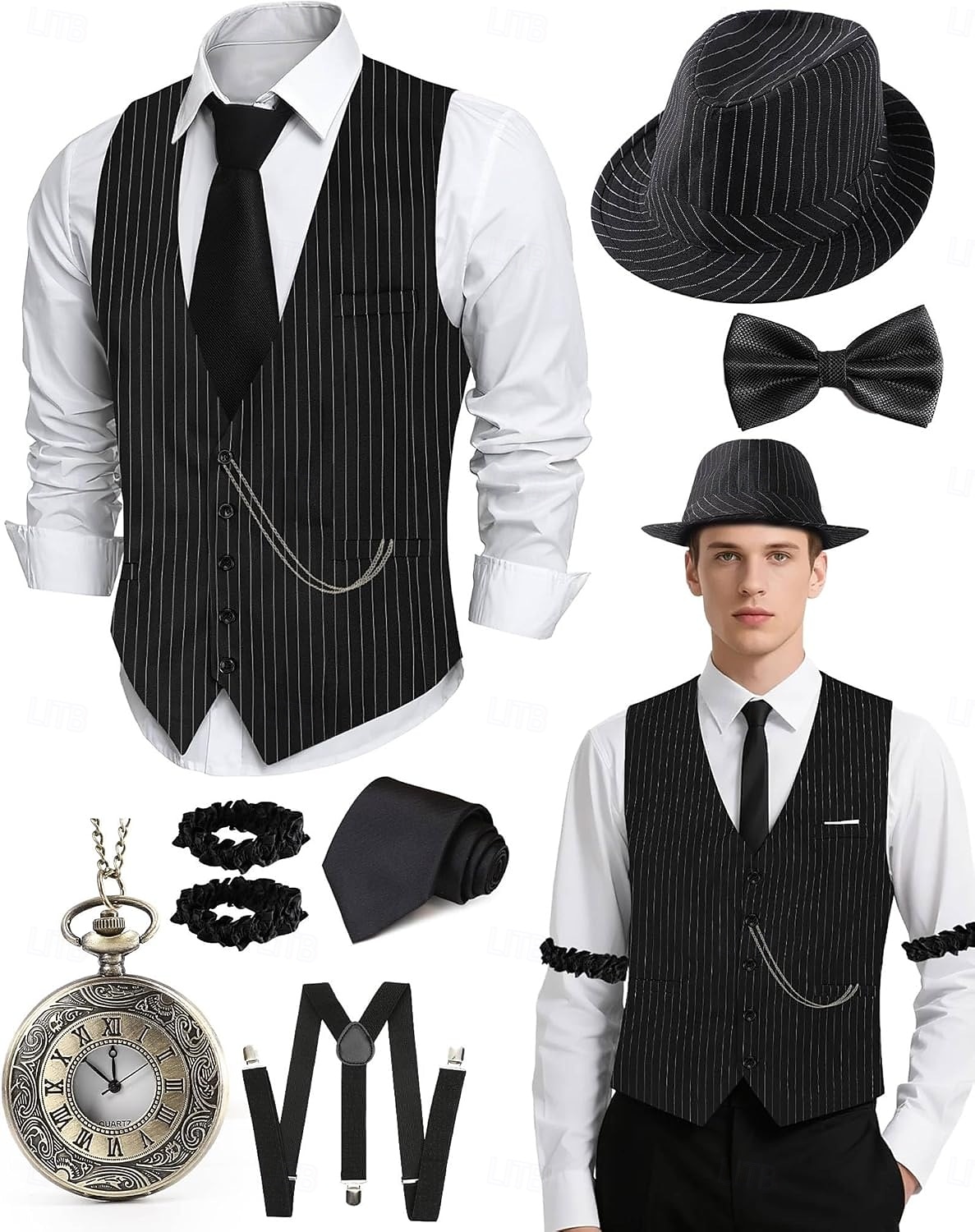Setti Möly 20s 1920-luku Retro / vintage Asut Liivi Liivit lisävarusteiden kanssa Suuri Gatsby Herrasmies Muoti Naamiaispuku Miesten Halloween Karnevaali Naamiaiset Tanssiaiset Tyttöjen polttarit 2026 - $47.99 –P2