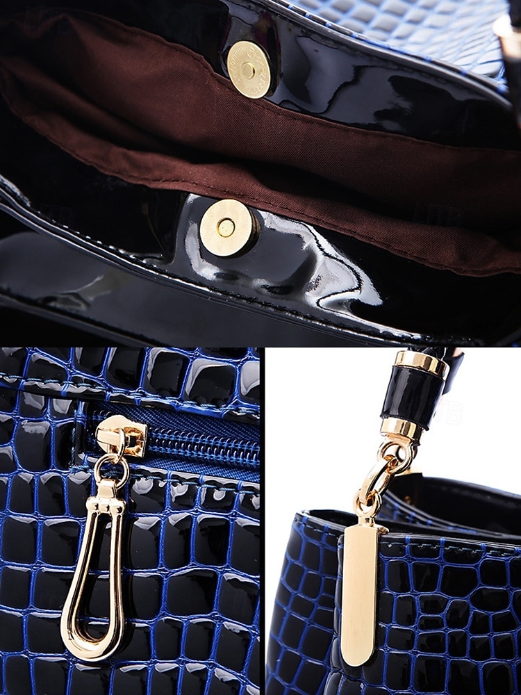 Damhandväska i konstläder med krokodilprägling, julklar, finns i rött, blått och svart – snygg vinteraxelväska med justerbar rem och gulddetaljer 2026 - $26.99 –P7