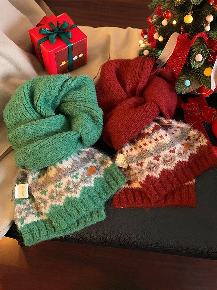 Weihnachtsstrickschal für Damen – kuschelig, weich, Fair-Isle-Muster, verschiedene Farben, perfekt für die Feiertage und als Wintergeschenk 2026 - $18.99 –P5