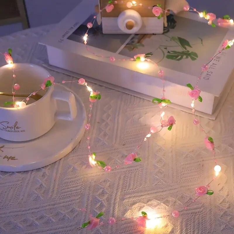 Elegant Perle Rose Formet LED Lyslenker 2m 20 LEDs Batteridrevet Bryllup Bursdag Fest Hjem Patio Hage Blomster Tre Dekorasjon 2026 - $12.99 –P5