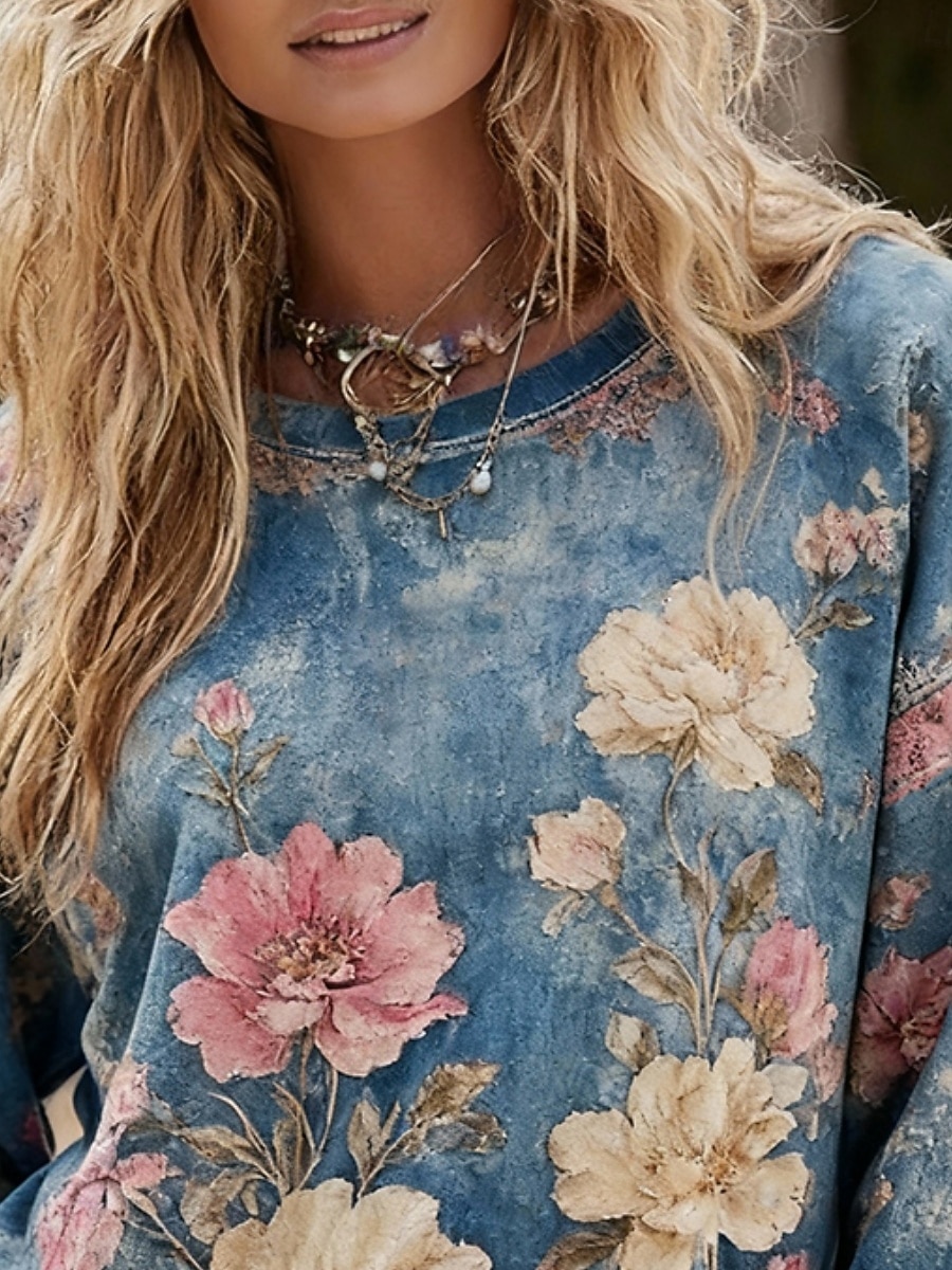 Per donna Felpa Pullover Floreale Casual Manica Lunga Girocollo Top Regolari Casuale Streetwear Abbigliamento Quotidiano Blu Viola Grigio Primavera Autunno Inverno del 2026 a $27.99 –P3