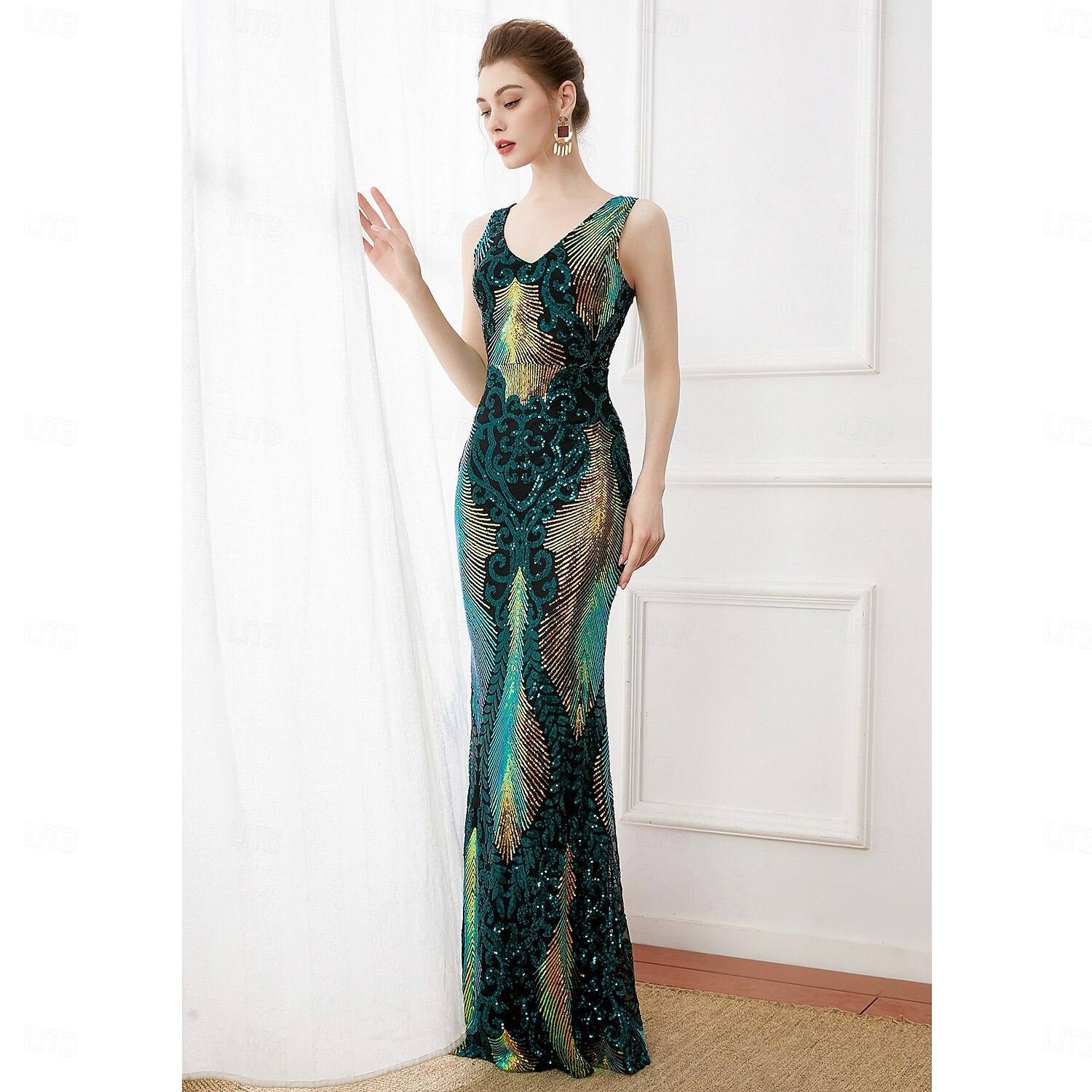 Roaring 20s 1920s Floor Length Dress Evening Dress Party Costume Sleeveless The Great Gatsby Sequin V Neck Fancy Dress Women's Christmas New Year Evening Party Party Wedding Adults Dress 2026 - $78.99 –P7