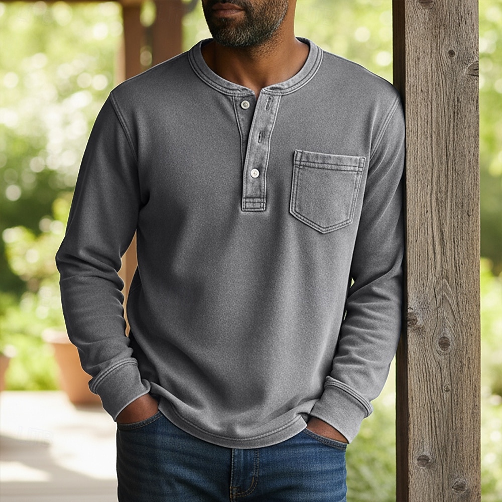 SoftFade™ Herr Henley Skjorta 100% Bomull Syra Tvättad Skjorta T-shirt Tee Lång Ärmar Vintage Fast Retro Vintage Avslappnad Vintage Stil Garment Dyed Blekt Henley Avslappnad Vår Höst Rosa Lila Henley 2026 - $31.99 –P7