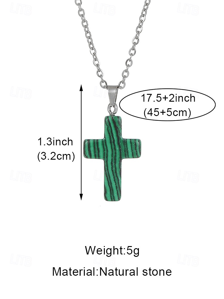 Мужское рождественское ожерелье с подвеской-крестиком из натурального камня, доступно в нескольких цветах, стильный и модный дизайн, идеально подходит для подарков на праздники 2026 - $9.99 –P5