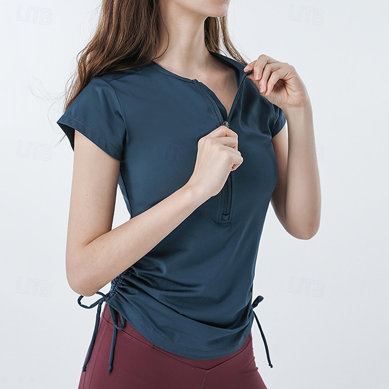 Dam Solid färg Träningströja Träningstoppar Elastisk Svettavvisande Andningsfunktion Tennis Pickleball Yoga Rund hals Överdelar Vit Rosa Blå Tenniskläder 2026 - $16.49 –P15