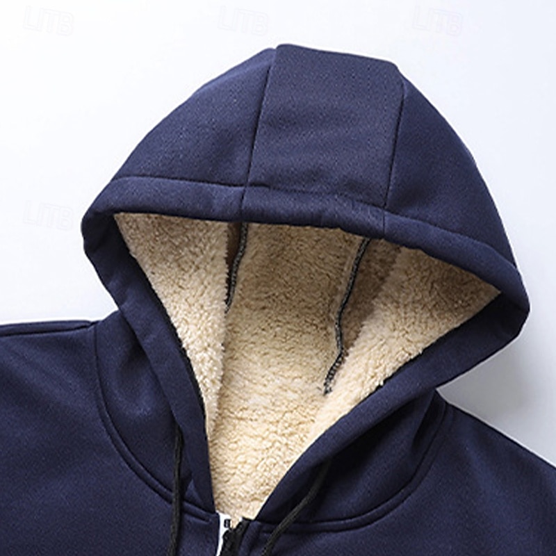Herr Huvtröja Huvtröja med dragkedja Huvtröja i fleece Fleecefodrad huvtröja Svart Marinblå Brun Huva Slät Flera fickor Sport & Utomhus Ledigt Dagligen Streetwear Häftig Sportkläder Vinter Kläder Pull 2026 - $24.99 –P4