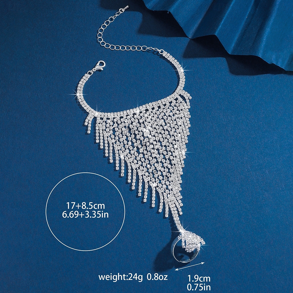 Brățară de mână pentru femei cu franjuri strălucitoare și strasuri - bijuterii de lux cu manșetă din plasă pentru petreceri, evenimente de seară &ocazii speciale 2026 - $11.99 –P1