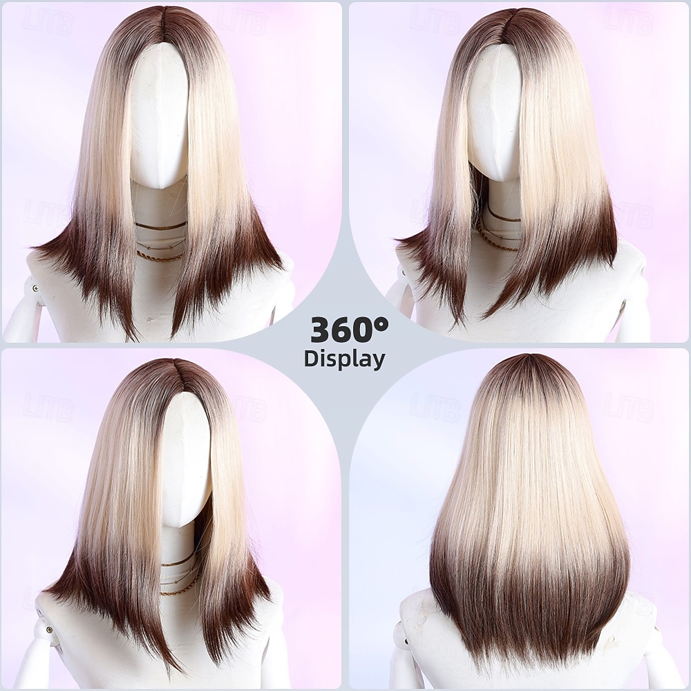 Парики из искусственных волос Прямой Естественный прямой Средняя часть Парик 16 дюймы Коричневый / Белый Искусственные волосы 16 дюймовый Жен. Мягкость Смешанные цвета 2026 - $39.99 –P7