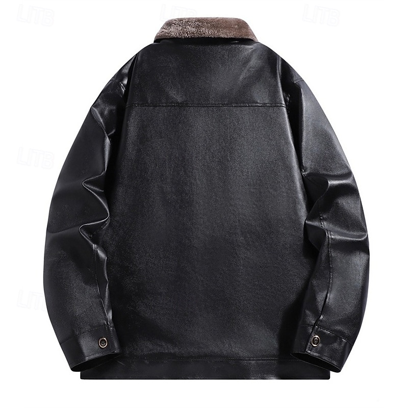 Men's Faux Leather Jacket Winter Jacket Fleece Jacket Casual Jacket Outdoor Casual Thermal Warm Pocket Fall Winter Plaid Streetwear Casual Hooded Regular Black Brown Jacket 2026 - $37.99 –P6