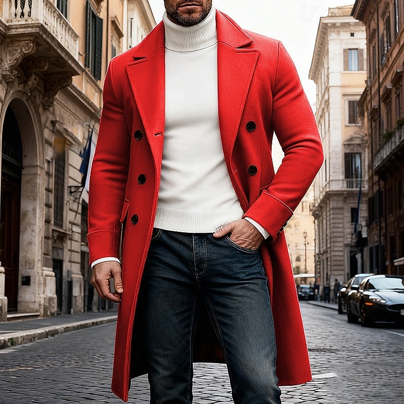 Homme Manteau d'Hiver Manteau Trench-Coat Long Trench-coat Extérieur Occasionnel Automne Hiver Polyester Chaleur Thermique Vêtements d'extérieur Vêtement Tenue Classique Uni Avec Poches Col à Revers de 2026 ? $45.99 –P5