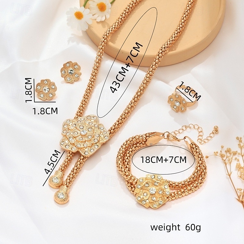 Naisten kullanvärinen kukkakorusetti kristalliyksityiskohdilla - elegantti kaulakoru, rannekoru &korvakorut juhliin, häihin tai iltatilaisuuksiin 2026 - $14.99 –P1