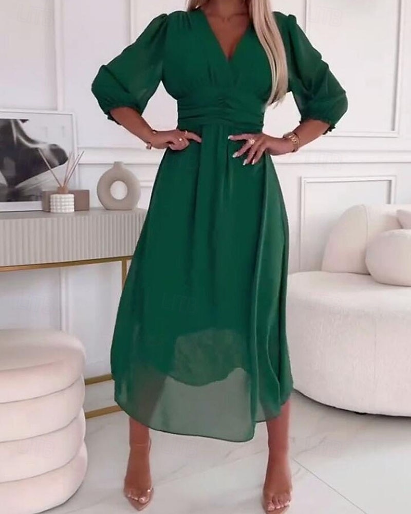 Mulheres Vestido midi Vestido preto Vestido casual Elegante Moda Moderno Diário Para Noite Final de semana Normal Tecido Manga 3/4 Decote V Azul Preto Verde Primavera Outono de 2026 por $31.99 –P2