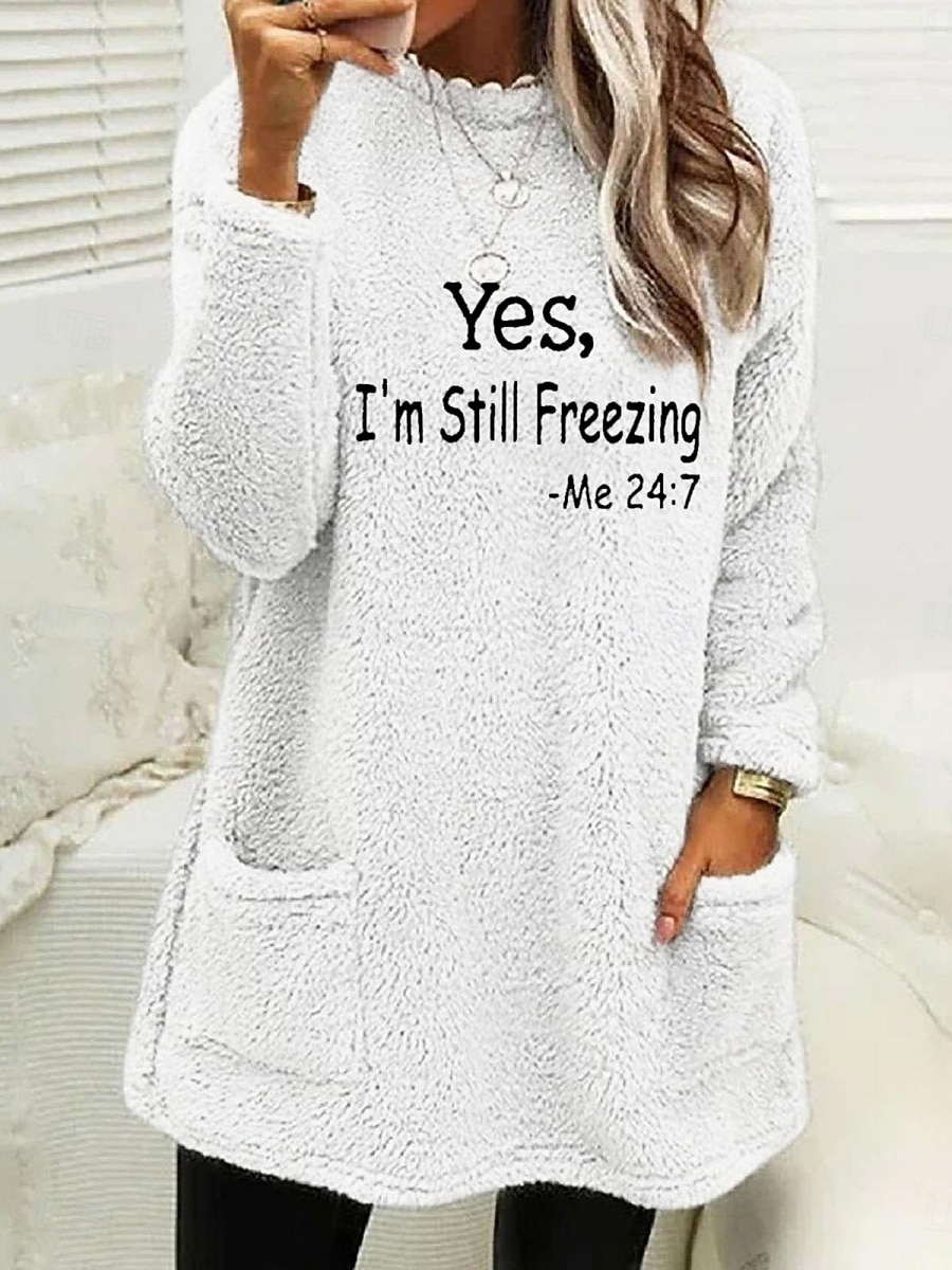 Per donna Felpa Pullover Lettera Casual Manica Lunga Girocollo Top lunghi Streetwear Abbigliamento Quotidiano Tasca Stampato Blu Nero Bianco Rosa Verde militare Autunno Inverno del 2026 a $24.99 –P3