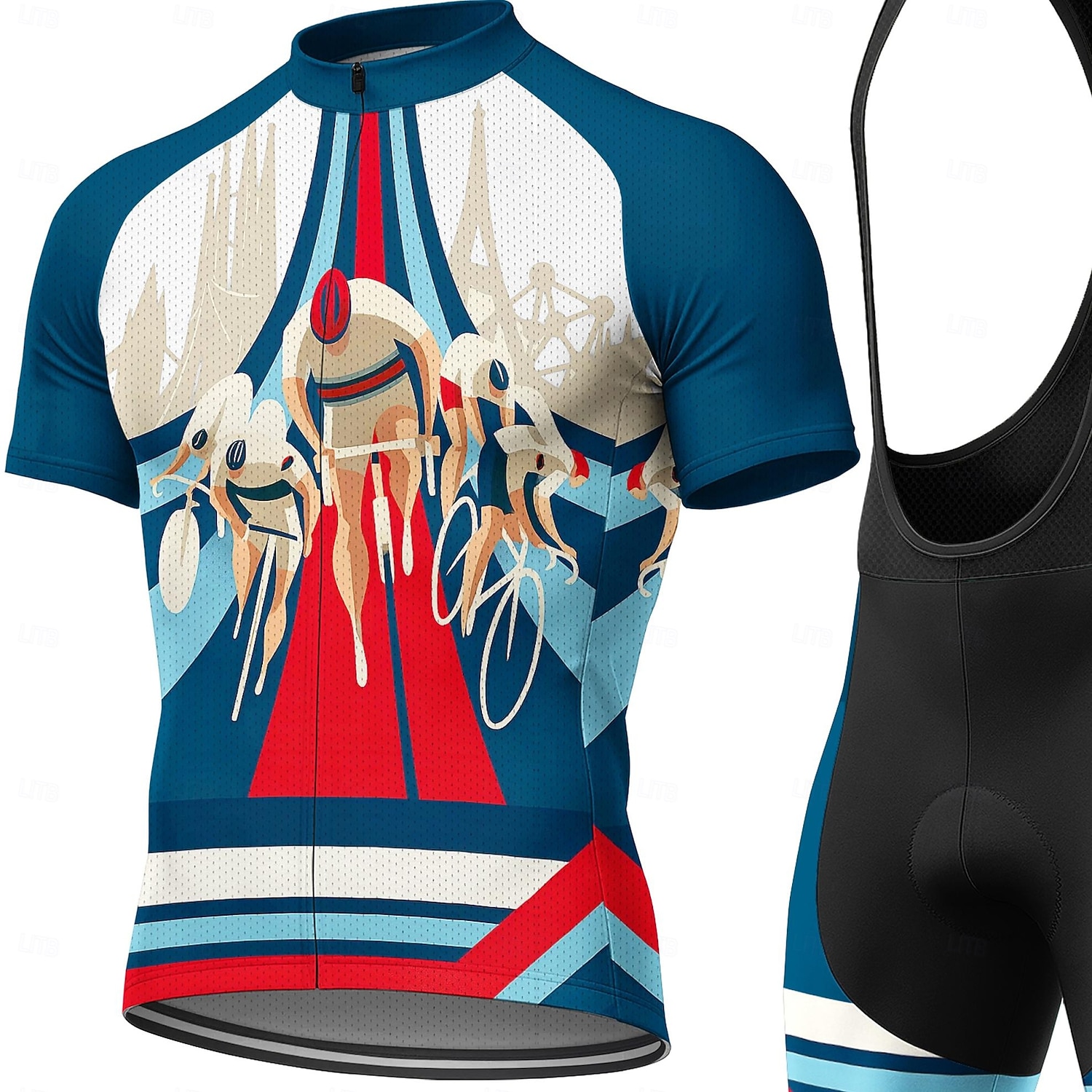 Ανδρικά Φανέλα ποδηλασίας Αθλητική φανέλα και σορτς ποδηλασίας Κοντομάνικο Ποδηλασία Βουνού Ποδηλασία Δρόμου Καλοκαίρι Άνοιξη Θαλασσί Κινούμενα σχέδια Γεωμετρικό Ποδήλατο 2026 - $49.99 –P3