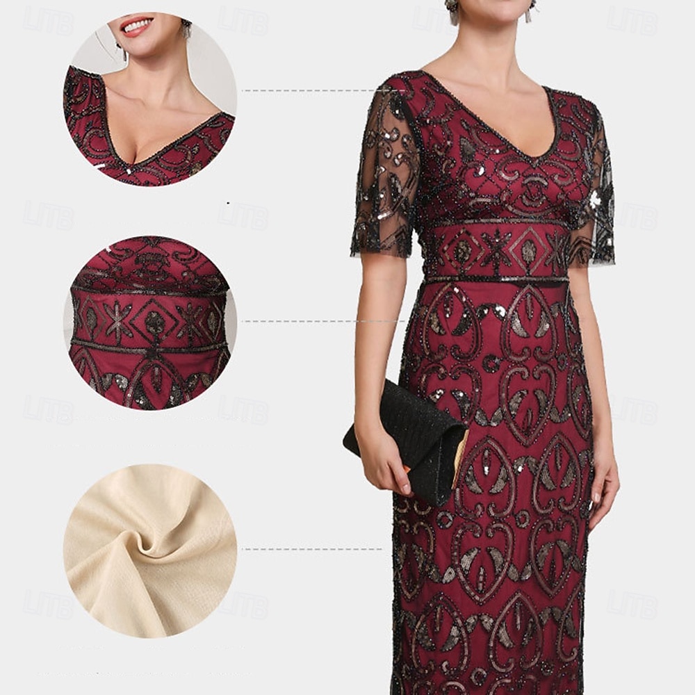 Urlați 20 de ani Anii 1920 Lungime Gleznă Rochie de seara Mâneci scurte Gatsby Paiete În V Costume de fancy Pentru femei Crăciun Carnaval Mascaradă Petrecere cu cocktail Petrecere cu tematică retro 2026 - $53.99 –P2