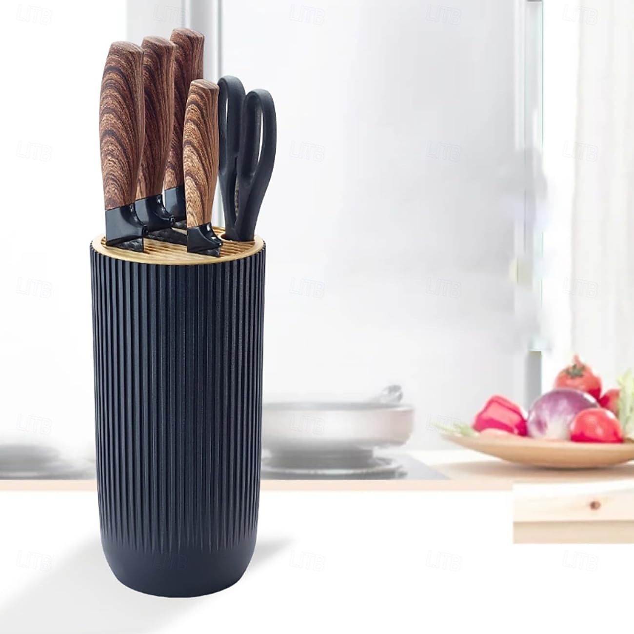 sada kuchyňských nožů, 6dílná luxusní sada nožů s dřevěným potahem, rukojeť s lehkou dřevěnou kresbou, nepřilnavý šéfkuchařský nůž z nerezové oceli s blokem na nože 2026 - $74.99 –P7