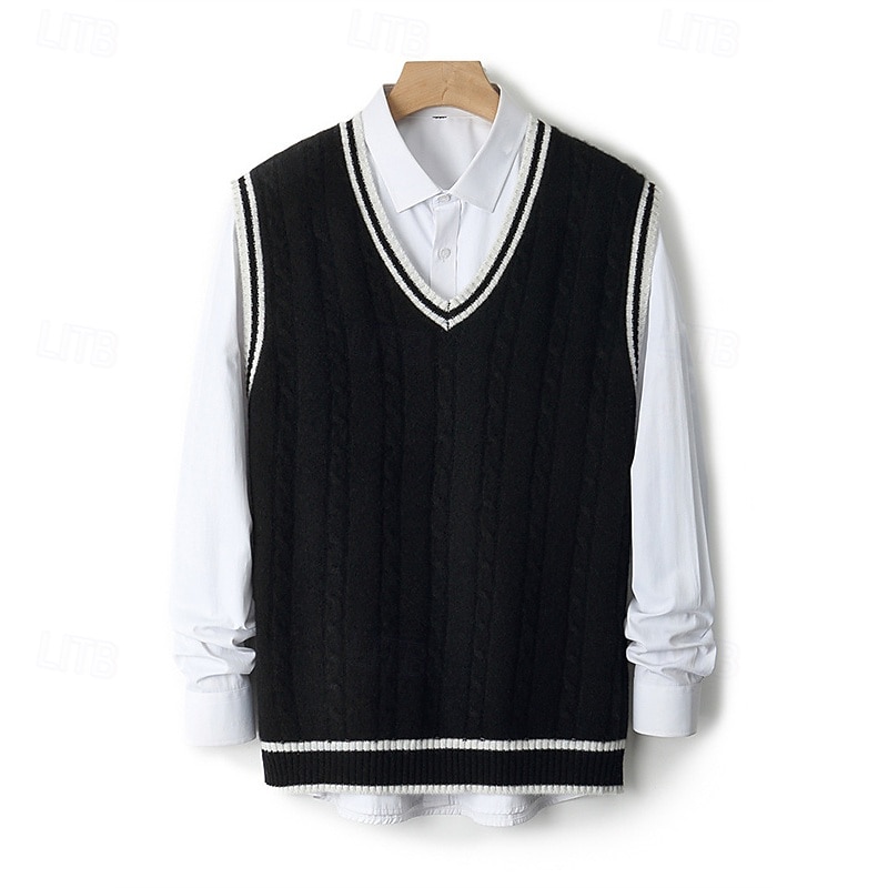 Ανδρικό γιλέκο από κασμίρ υψηλής ποιότητας με λαιμόκοψη V από καθαρό μαλλί, κλασικό πλεκτό πουλόβερ, απαλό, ζεστό, αναπνεύσιμο 2026 - $116.99 –P3