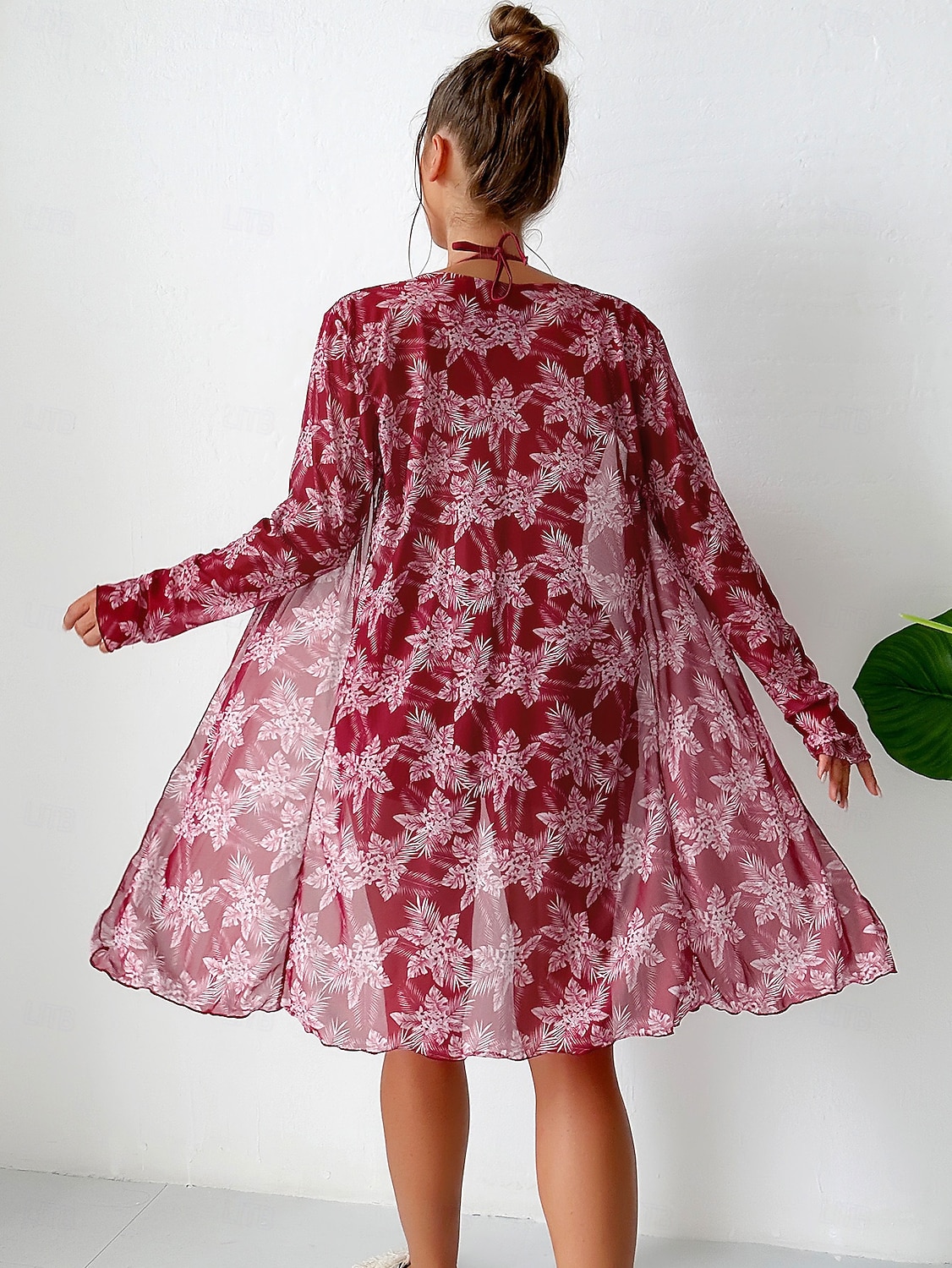 Damen Bikini 3-teilig Badeanzug Palm Shorts Bauchkontrolle Hohe Taille Slim Rückenfrei Urlaub Strandbekleidung Blumen Halterhals Ärmellose Bademode 2026 - $33.99 –P10