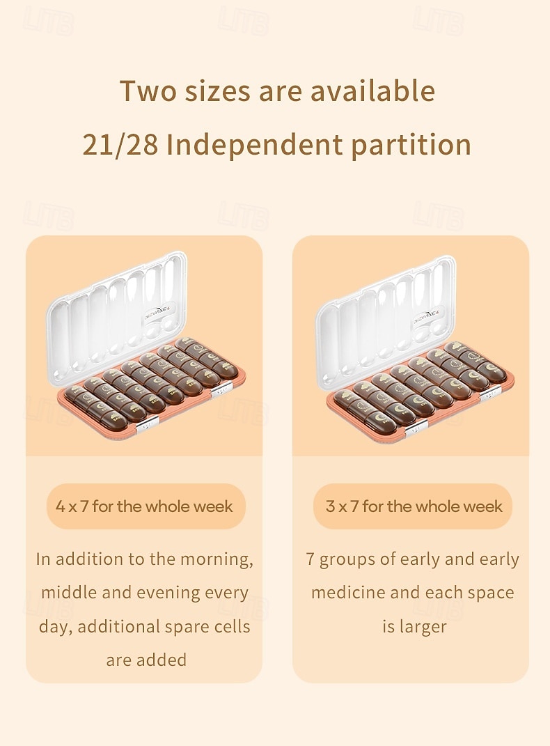 Portapillole portatile con 21/28 scomparti, dispenser per farmaci settimanale, grande scomparto diviso, adatto per vitamine e farmaci quotidiani, ideale per viaggi, casa o come regalo. del 2026 a $20.99 –P17
