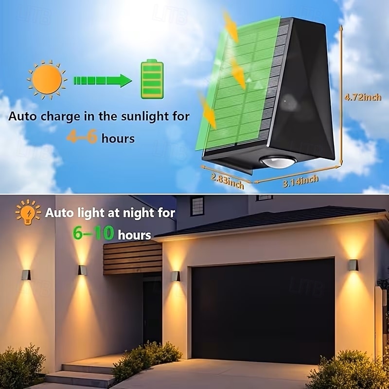1PC Outdoor Solar Wall Light with Top and Bottom Lighting Outdoor Wall Washer Solar Patio Light for Garden Garage Porch and Road Lighting Christmas Wedding Holiday Outdoor Landscape Light 2026 - $26.99 –P5