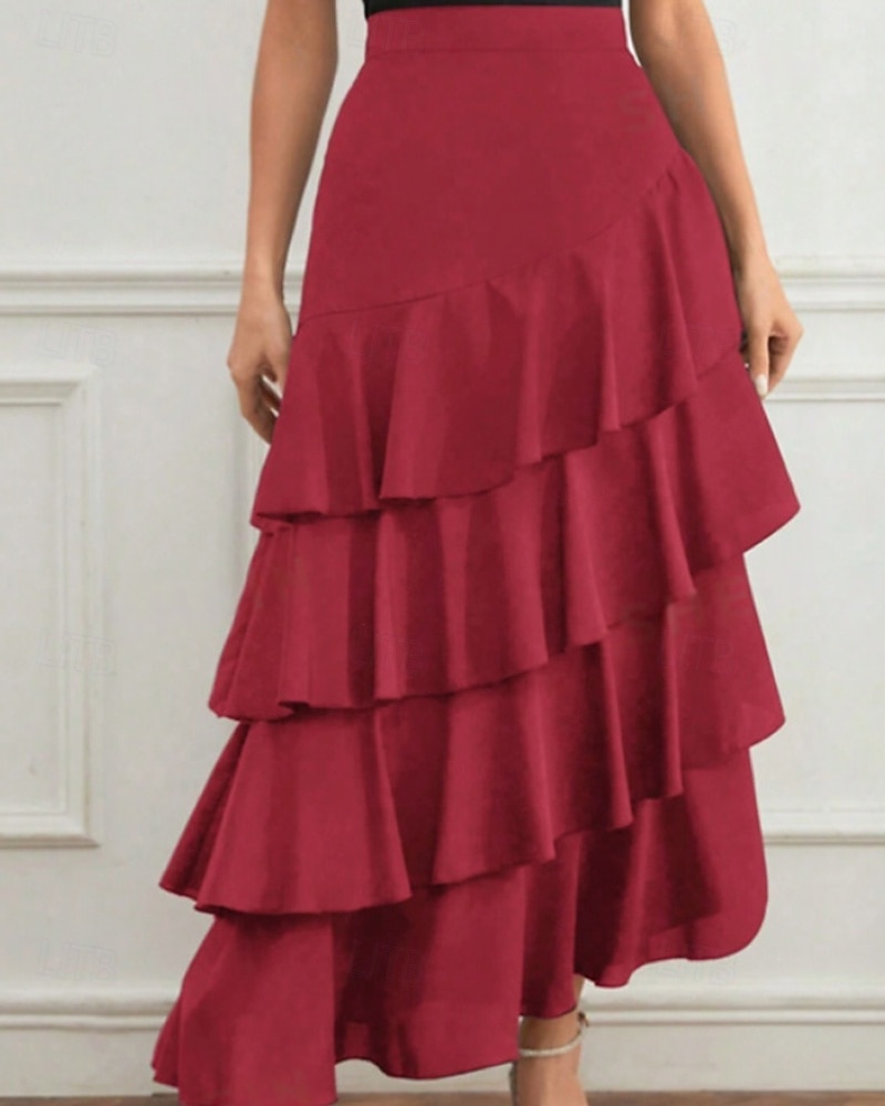 Per donna Elegante Moda Maxi Vita media Gonne Semplice Arricciato Inelastico Quotidiano Streetwear Vinaccia blu navy Nero Verde Estate del 2026 a $33.99 –P11