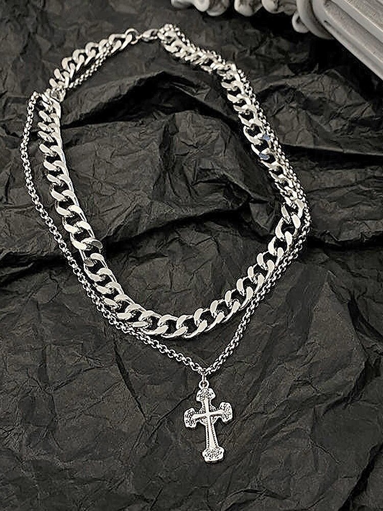 Miesten titaaniteräksestä valmistettu ketjukaulakoru ristiriipuksella – kestävä ja tyylikäs muotoilu arkeen ja erityistilaisuuksiin 2026 - $9.99 –P4