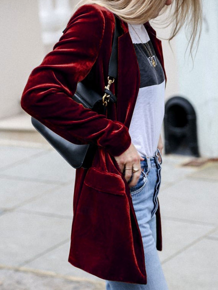 Damen Freizeitjacke Samtblazer Bequem Atmungsaktiv Tasche Lässig Einfach Urlaub Straße Lässig Alltagskleidung Offene Vorderseite Regulär Umlegekragen Normale Passform Langarm Oberbekleidung Blau 2025 - $33.99 –P8