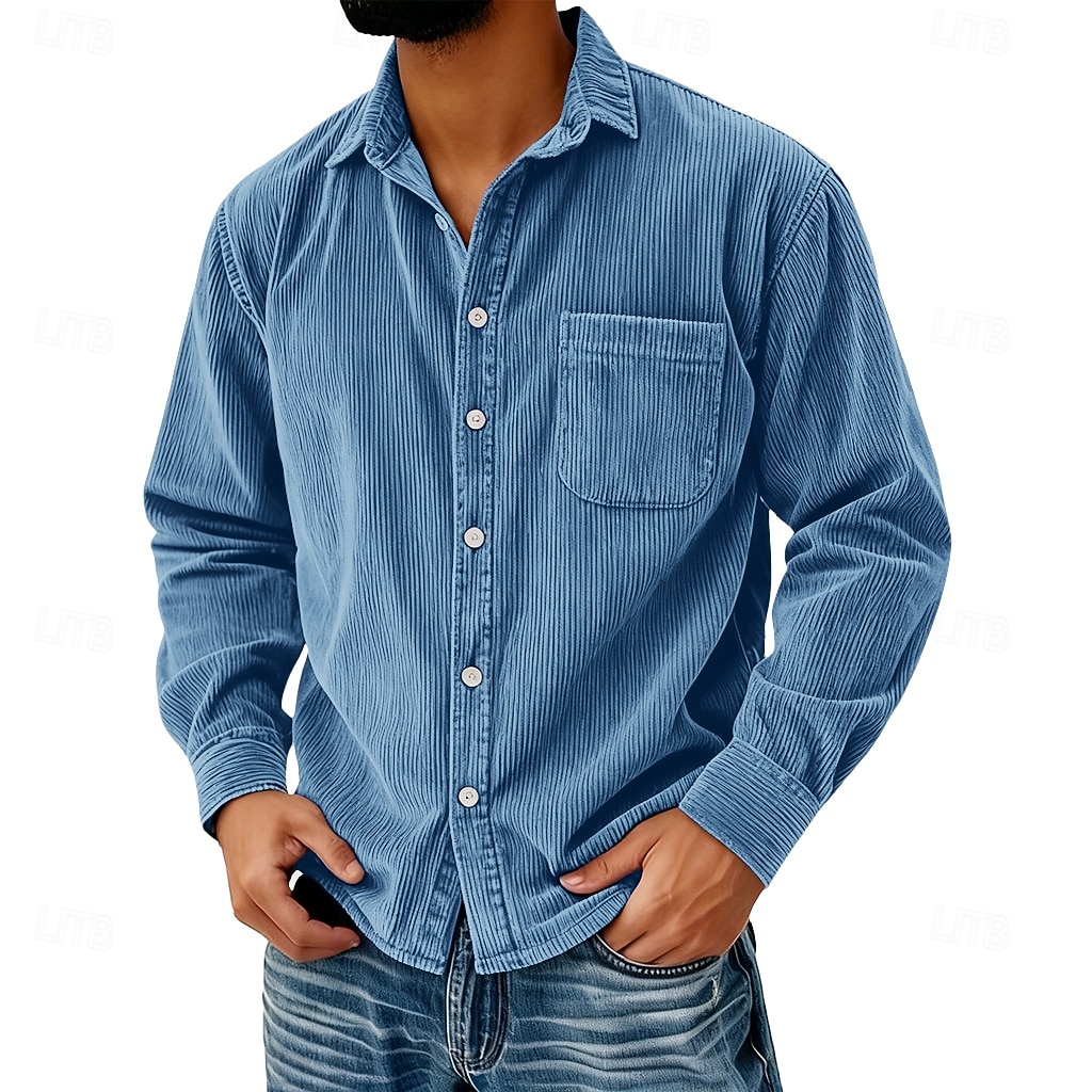 Per uomo Camicia Camicia casual Camicia di Velluto a Coste Blu Nero Viola Grigio Manica Lunga Semplice Bavero Casuale Uscire Tasca Abbigliamento Moda Retrò Vintage Casual del 2025 a $25.99 –P5