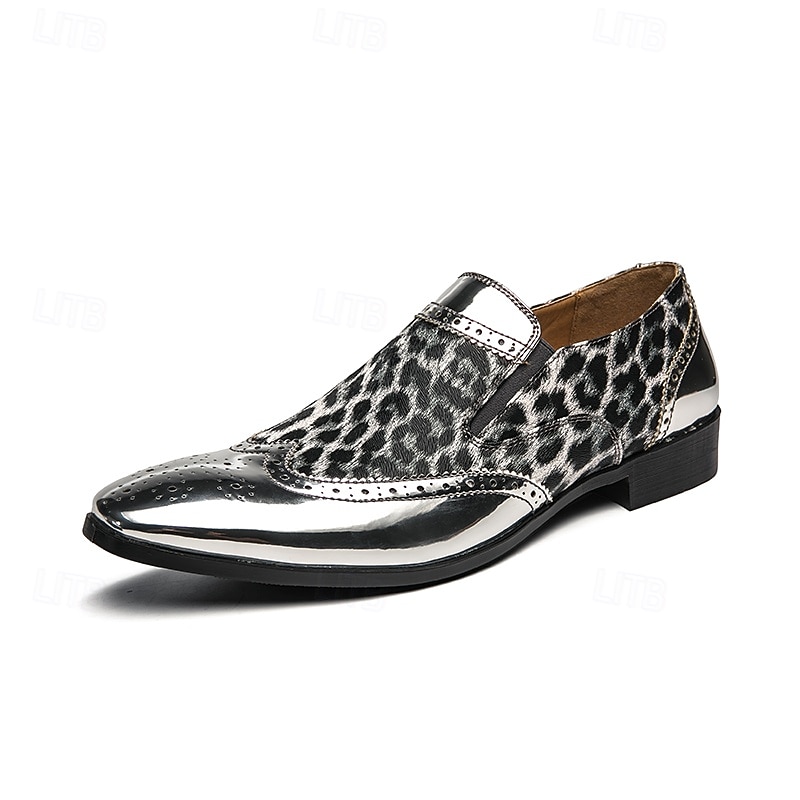scarpe slip-on da uomo con stampa leopardata: calzature casual eleganti con dettagli dorati lucidi, ideali per feste, uscite serali ed eventi speciali del 2026 a $54.99 –P2