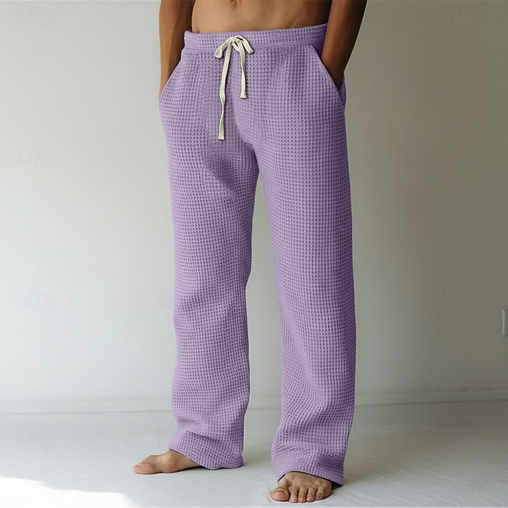 Herren Jogginghose Hose Baggy-Hosen Gerade geschnittene Sweatpants Waffelhose Kordelzug Elastischer Bund Einfach Atmungsaktiv Volle Länge Urlaub Lässig Täglich Klassicher Stil Basic Schwarz Weiß 2026 - $24.99 –P13