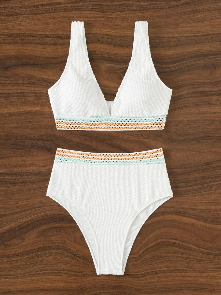 Bikini de mujer de 2 piezas bañador control de abdomen cintura alta delgada sin espalda vacaciones playa ropa color sólido cuello en V sin mangas trajes de baño 2026 - $22.99 –P3
