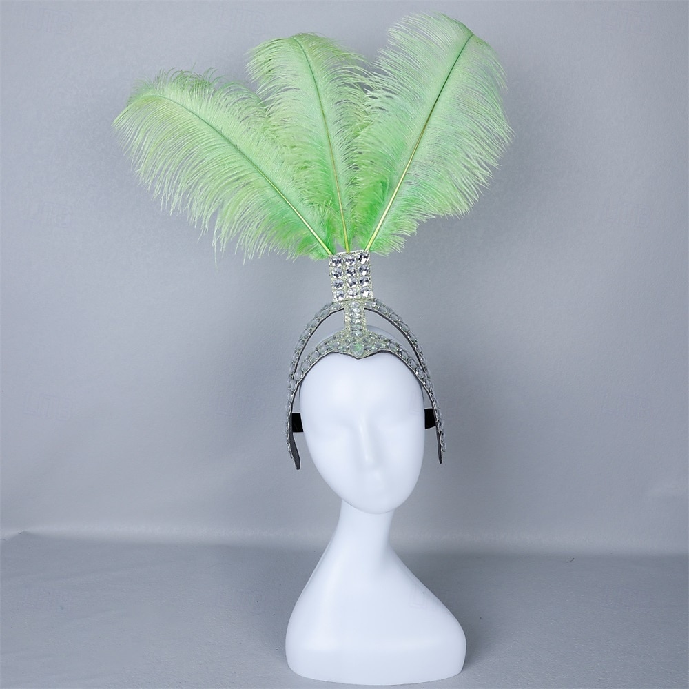 Carnaval 2026 Accesorios Samba del Carnaval de Río Diadema de Showgirl de Plumas de Avestruz Blanca - Diadema de Cristales y Piedras - Accesorio de Vestuario Burlesque Gatsby para Festival de Brasil 2026 - $53.99 –P12
