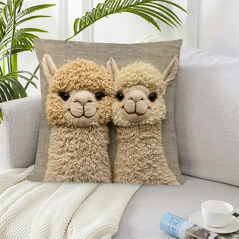 Two Alpacas Single Side Printed Pillow Covers with 2D Flat Print 45x45cm Decorative Cushion Cases for Home Living Room Bedroom Sofa Accent Throw Pillows 2026 - $9.99 –P1
