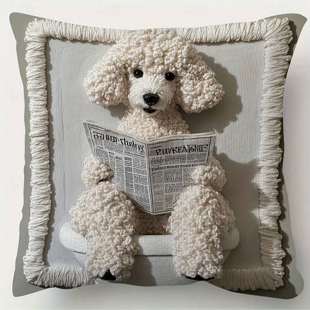 2026年 読書犬用枕カバー 2Dフラットプリント ソフトショートプラッシュ装飾クッションケース フェイク刺繍入り ソファ 寝室 リビングルーム ホームデコレーション 枕カバー 中身なし  コレクション – $9.99 –P5