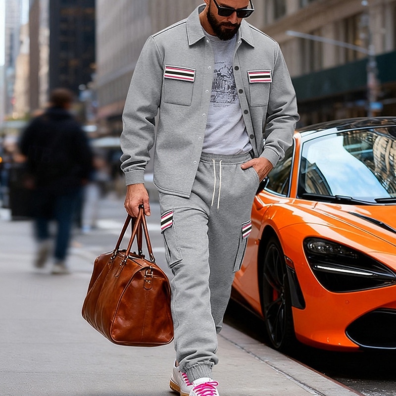 Ανδρικά Πουλόβερ Φόρμα Σετ ρούχων Jachetă Πέτο ΕΞΩΤΕΡΙΚΟΥ ΧΩΡΟΥ Καθημερινά Αθλητικά Κορδόνι Κουμπί επάνω Τσέπη Ταινία Μαύρο Ρουμπίνι Καφέ Πολυεστέρας Ρούχα Γυμναστικής Μοντέρνα Κομψό στυλ street 2026 - $55.99 –P15