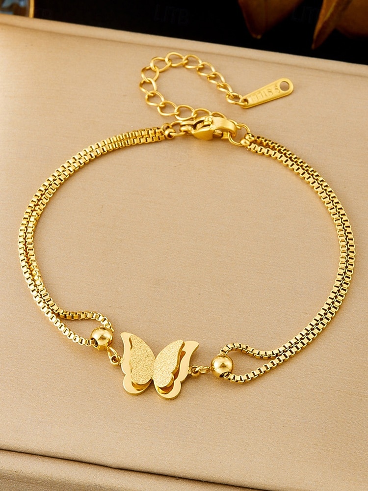 Pulseira de tornozelo feminina em aço inoxidável com estampa de borboleta – disponível em dourado e prateado, design elegante em corrente com detalhes em formato de coração, perfeita para ocasiões casuais e noturnas. de 2026 por $9.99 –P4