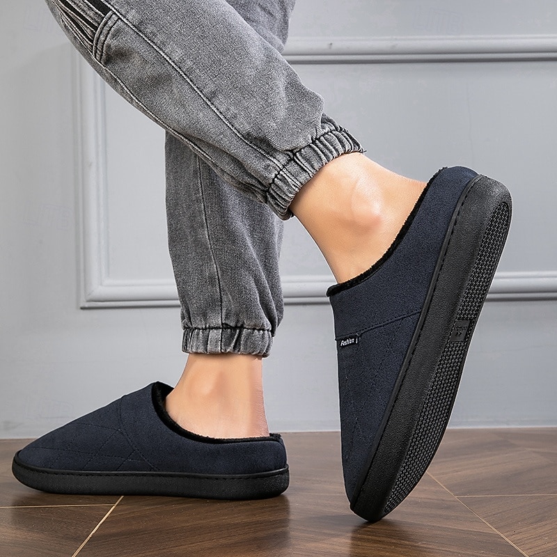 Per uomo Pantofole & Infradito Pantofole di peluche Foderato in pile Camminata Casual Quotidiano Pelle sintetica Caldo Confortevole Mocassino Nero Blu Inverno del 2026 a $24.99 –P11